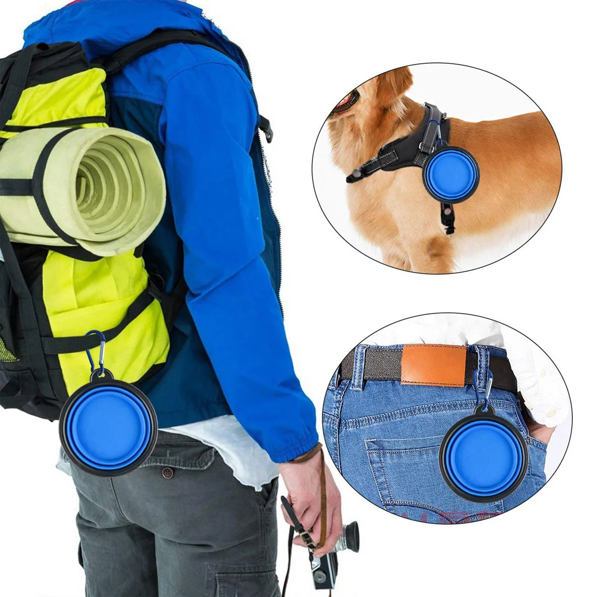 Faltbarer Reisenapf aus Silikon - mit Karabiner für Hunde & Katzen