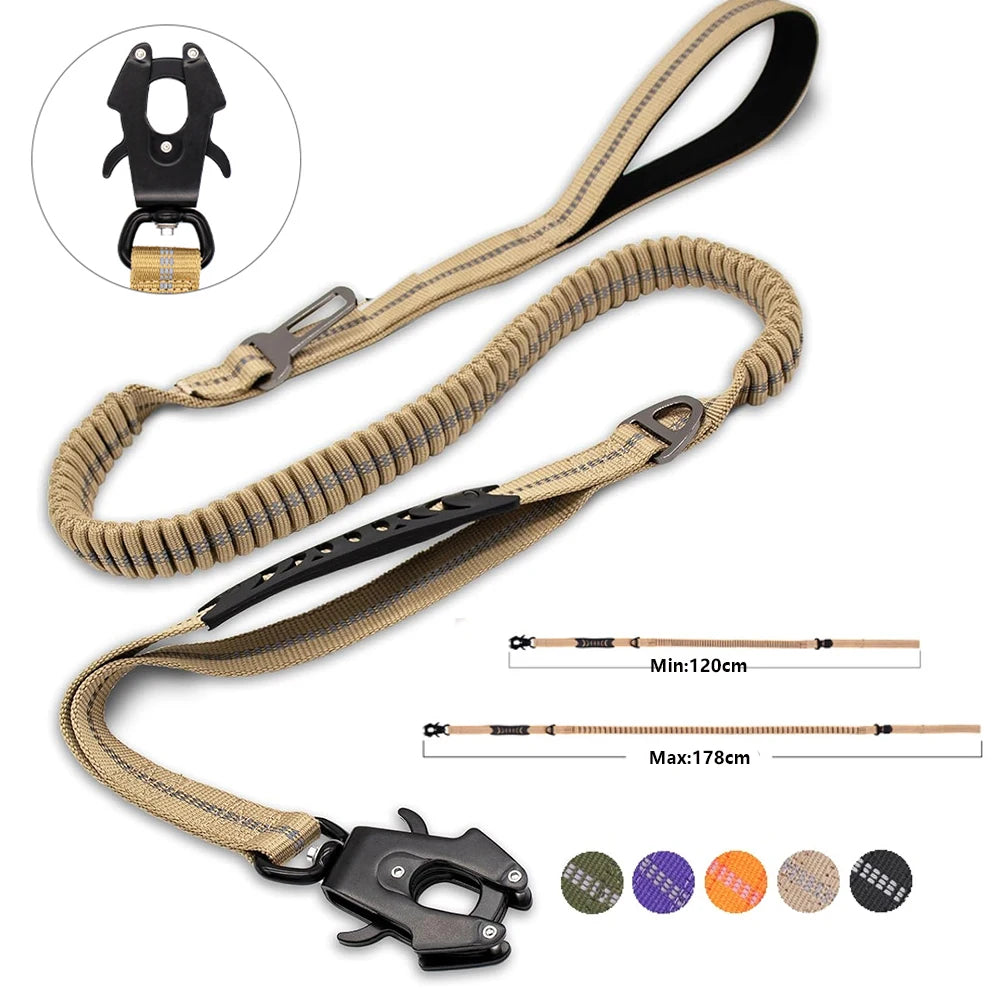 Reflektierende, stoßdämpfende Bungee-Hundeleine mit Auto-Sicherheitsgurt & Schnellverschluss