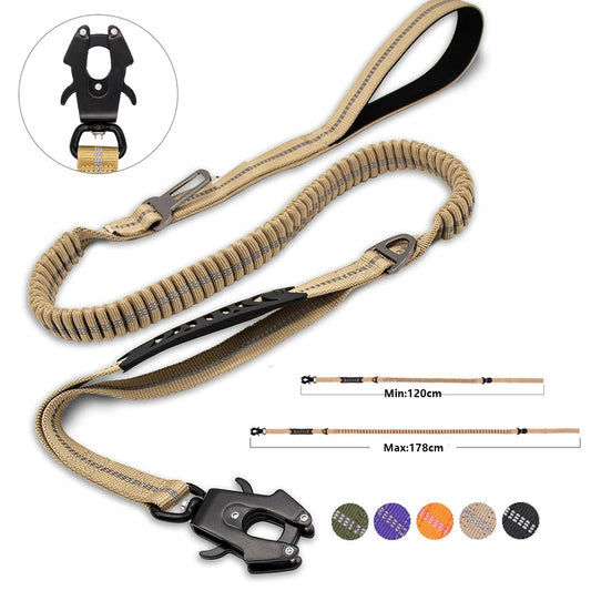 Reflektierende, stoßdämpfende Bungee-Hundeleine mit Auto-Sicherheitsgurt & Schnellverschluss