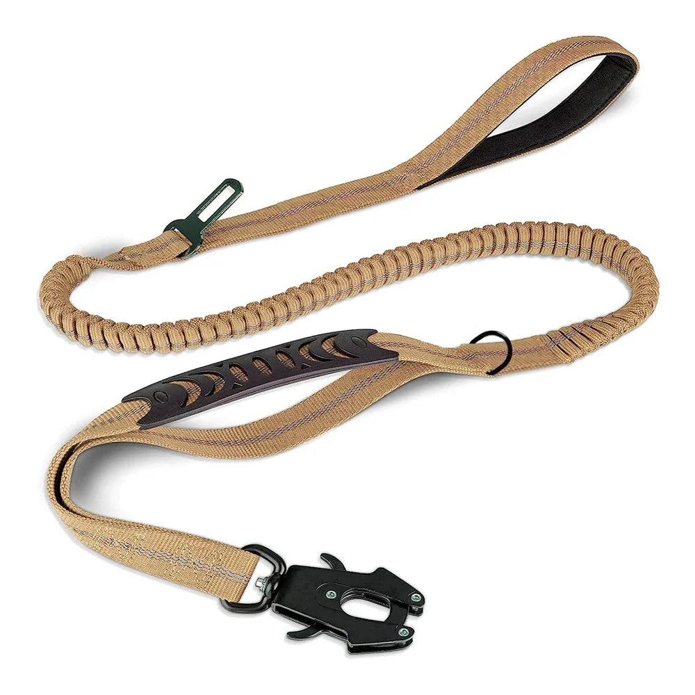 Reflektierende, stoßdämpfende Bungee-Hundeleine mit Auto-Sicherheitsgurt & Schnellverschluss