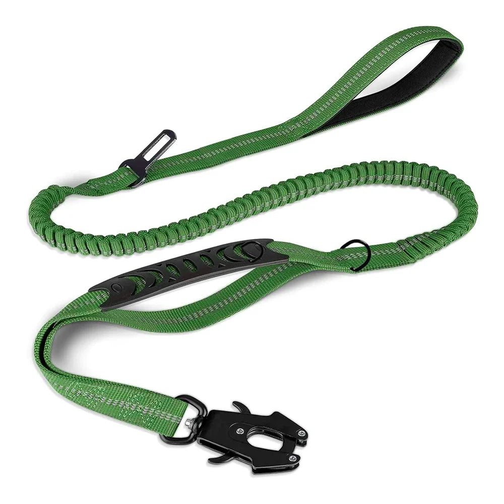 Reflektierende, stoßdämpfende Bungee-Hundeleine mit Auto-Sicherheitsgurt & Schnellverschluss