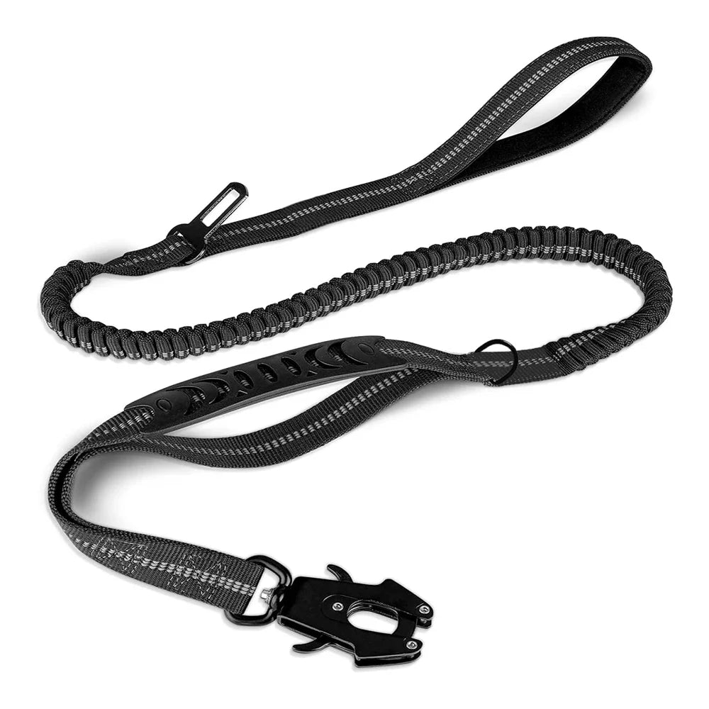 Reflektierende, stoßdämpfende Bungee-Hundeleine mit Auto-Sicherheitsgurt & Schnellverschluss